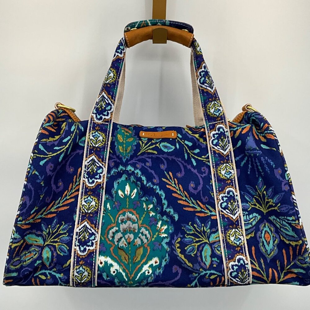 Dena Blue & Multicolor Tapestry Travel Bag Leather Accents‎ No Strap